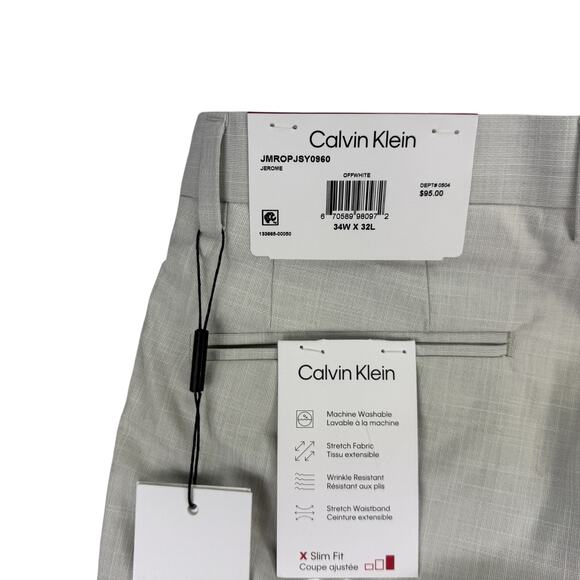 Calvin Klein Mens X Slim Fit Flat Front Dress Pants Off White 34x32 - Picture 3 of 4